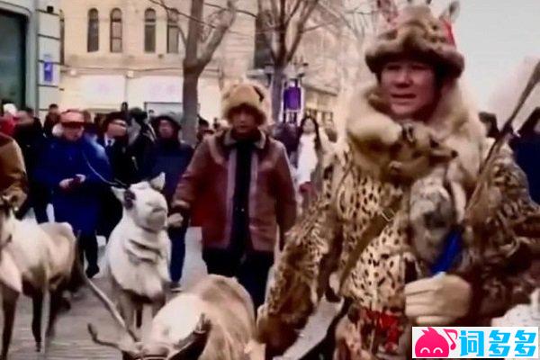 尔滨你让我感到陌生！鄂伦春族人在中央大街上表演驯鹿